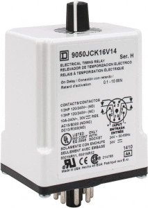Square D 8 Pin, 10 min Delay, DPDT Time Delay Relay 10 Contact Amp, 24 VAC/VDC 9050JCK16V14 - 68618644