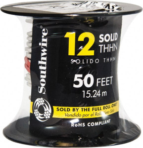 Southwire THHN/THWN, 12 AWG, 20 Amp, 50 ft. Long, Solid Core, 1 Strand Building Wire White, Thermoplastic Insulation 11588137 - 54246426