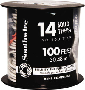 Southwire THHN/THWN, 14 AWG, 15 Amp, 100 ft. Long, Solid Core, 1 Strand Building Wire White, Thermoplastic Insulation 11580842 - 54246665