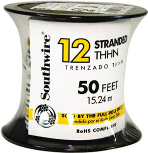 Southwire THHN/THWN, 12 AWG, 20 Amp, 50 ft. Long, Stranded Core, 19 Strand Building Wire White, Thermoplastic Insulation 22965851 - 54246483
