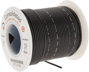 Made in USA 24 AWG, 7 Strand, 100 ft. OAL, Tinned Copper Hook Up Wire Black PVC Jacket, 0.056" Diam 817-0-100 - 78264041