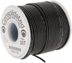 Made in USA 20 AWG, 10 Strand, 100 ft. OAL, Tinned Copper Hook Up Wire Black PVC Jacket, 0.07" Diam 820-0-100 - 78263837