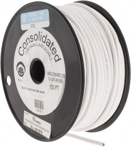 Made in USA 12 AWG, 65 Strand, 100 ft. OAL, Tinned Copper Hook Up Wire White PVC Jacket, 0.155" Diam 892-9-100 - 78264207