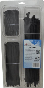 Made in USA 4 to 11 Inch Range, Black Cable Ties 7/8, 1-7/8 and 3-1/16 Inch Bundle Diameter, 18 and 50 Lb. Strength, Nylon AL-ACTPAC-400-0 - 72637796