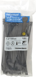 Thomas & Betts 7-1/2" Long Black Nylon Standard Cable Tie 50 Lb Tensile Strength, 1.35mm Thick, 5/8" Max Bundle Diam L-7-50-0-C - 73125213