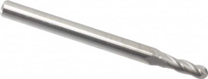 Accupro 3/32" Diam, 9/32" LOC, 4 Flute Solid Carbide Ball End Mill Uncoated, Single End, 1-1/2" OAL, 1/8" Shank Diam, Spiral Flute 12177106 - 73901787