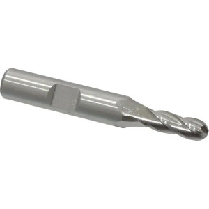 Cleveland 1/4" Diam, 5/8" LOC, 4 Flute High Speed Steel Ball End Mill Uncoated, Single End, 2-7/16" OAL, 3/8" Shank Diam, Spiral Flute C33301 - 87409470