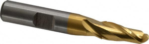 Cleveland 5/16" Diam, 3/4" LOC, 2 Flute Cobalt Ball End Mill TiN Finish, Single End, 2-1/2" OAL, 3/8" Shank Diam, Spiral Flute C32740 - 87440392