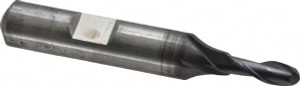 Cleveland 3/16" Diam, 1/2" LOC, 2 Flute Cobalt Ball End Mill TiCN Finish, Single End, 2-3/8" OAL, 3/8" Shank Diam, Spiral Flute C32750 - 87440111