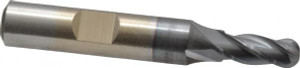 Cleveland 1/4" Diam, 5/8" LOC, 4 Flute High Speed Steel Ball End Mill TiCN Finish, Single End, 2-7/16" OAL, 3/8" Shank Diam, Spiral Flute C33313 - 87409678