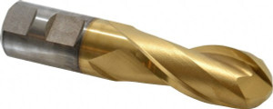 Cleveland 1" Diam, 2-1/4" LOC, 2 Flute High Speed Steel Ball End Mill TiN Finish, Single End, 4-1/2" OAL, 1" Shank Diam, Spiral Flute C39023 - 87400412