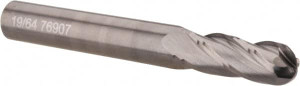 OSG 19/64" Diam, 13/16" LOC, 4 Flute Solid Carbide Ball End Mill Uncoated, Single End, 2-1/2" OAL, 5/16" Shank Diam, Spiral Flute 404-2969-BN - 01417740