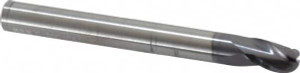 RobbJack 1/4" Diam, 5/16" LOC, 3 Flute Solid Carbide Ball End Mill AlTiN Finish, Single End, 2-1/2" OAL, 1/4" Shank Diam, Spiral Flute B-300-08-A - 03504875