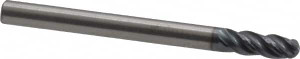KYOCERA SGS 1/8" Diam, 3/8" LOC, 4 Flute Solid Carbide Ball End Mill AlTiN Finish, Single End, 1-1/2" OAL, 1/8" Shank Diam, Spiral Flute 36358 - 87901856
