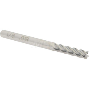Accupro 1/8" Diam 4 Flute Solid Carbide 0.01" Corner Radius End Mill Uncoated, 1-1/2" OAL, 1/2" LOC, 1/8" Shank Diam, 40° Helix, RH Cut, RH Flute, Centercutting 12182377 - 08482036