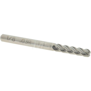 Accupro 1/8" Diam 4 Flute Solid Carbide 0.03" Corner Radius End Mill Uncoated, 1-1/2" OAL, 1/2" LOC, 1/8" Shank Diam, 40° Helix, RH Cut, RH Flute, Centercutting 12182380 - 87810925