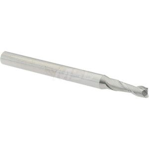 Accupro 3/32" Diam 2 Flute Solid Carbide 0.015" Corner Radius End Mill Uncoated, 1-1/2" OAL, 0.279" LOC, 1/8" Shank Diam, 30° Helix, RH Cut, RH Flute, Centercutting 6503651 - 62755624