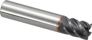 Niagara Cutter 3/8" Diam 5 Flute Solid Carbide 0.02" Corner Radius End Mill AlTiN Finish, 2" OAL, 1/2" LOC, 3/8" Shank Diam, 45° Helix, RH Cut, RH Flute, Centercutting 17007004 - 62621412