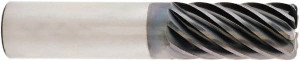 Niagara Cutter 3/4" Diam 9 Flute Solid Carbide 0.01" Chamfer Width Corner Chamfer End Mill AlTiN Finish, 6" OAL, 3-1/4" LOC, 3/4" Shank Diam, 38° Helix, RH Cut, RH Flute 17002367 - 43072032