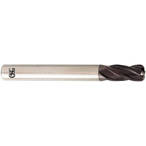 OSG 10mm Diam 4 Flute Solid Carbide 1mm Corner Radius End Mill TiAlN Finish, 100mm OAL, 22mm LOC, 10mm Shank Diam, 30° Helix, RH Cut, RH Flute, Centercutting HP434-3931 - 55444384