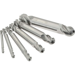Accupro 1/8, 3/16, 1/4, 5/16, 3/8 & 1/2", 4 Flute Ball End Mill Set Uncoated, Solid Carbide, Double End, 1/8, 3/16, 1/4, 5/16, 3/8, 1/2" Shank Diam, Centercutting 12176609 - 93031276