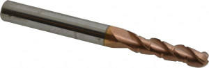 PROMAX Tools 7/32" Diam 3-Flute 35° Solid Carbide Ball Roughing & Finishing End Mill TiCN Finish, 3/4" LOC, 2-1/2" OAL, 1/4" Shank Diam, Chipbreaker, Series 122 122-01412 - 75891549