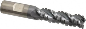 Cleveland 3/4" Diam, Coarse Pitch, 2-1/4" LOC, 3 Flute Powdered Metal Corner Radius Roughing End Mill TiCN Finish, 4-3/4" OAL, 3/4" Shank Diam, Single End, Centercutting, 42° Helix C40063 - 40021297