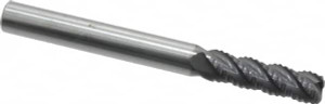 PROMAX Tools 1/4" Diam, Fine Pitch, 3/4" LOC, 4 Flute Solid Carbide 0.04-0.05" Corner Radius Roughing End Mill AlTiN Finish, 2-1/2" OAL, 1/4" Shank Diam, Single End, Centercutting, 40° Helix 101-01614 - 75018887