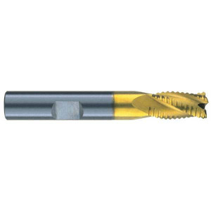 RobbJack 3/4" Diam, Fine Pitch, 1" LOC, 4 Flute Solid Carbide Roughing Square End Mill TiN Finish, 4" OAL, 3/4" Shank Diam, Single End, Centercutting, 30° Helix STR-401-24-T - 01716406
