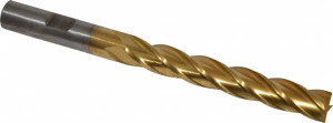 Cleveland 3/8", 2-1/2" LOC, 3/8" Shank Diam, 4-1/4" OAL, 4 Flute, High Speed Steel Square End Mill Single End, TiN Finish, Spiral Flute, 30° Helix, Centercutting, Right Hand Cut, Right Hand Flute, Series HG-4C C33444 - 87417812