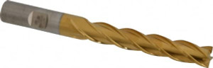 Cleveland 15/32", 3" LOC, 1/2" Shank Diam, 5" OAL, 4 Flute, High Speed Steel Square End Mill Single End, TiN Finish, Spiral Flute, 30° Helix, Centercutting, Right Hand Cut, Right Hand Flute, Series HG-4C C33447 - 87417978