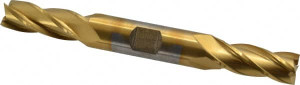 Cleveland 7/16", 1" LOC, 1/2" Shank Diam, 4-1/2" OAL, 4 Flute, High Speed Steel Square End Mill Double End, TiN Finish, Spiral Flute, 30° Helix, Centercutting, Right Hand Cut, Right Hand Flute, Series HD-4C C33079 - 87409033
