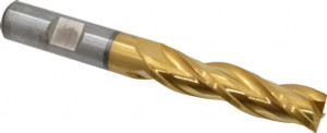 Cleveland 1/2", 2" LOC, 1/2" Shank Diam, 4" OAL, 3 Flute, High Speed Steel Square End Mill Single End, TiN Finish, Spiral Flute, 30° Helix, Centercutting, Right Hand Cut, Right Hand Flute, Series HG-3 C39763 - 87413555