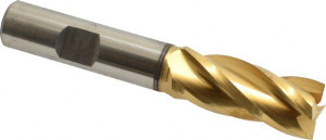 Cleveland 19/32", 1-3/8" LOC, 1/2" Shank Diam, 3-3/8" OAL, 4 Flute, High Speed Steel Square End Mill Single End, TiN Finish, Spiral Flute, 30° Helix, Centercutting, Right Hand Cut, Right Hand Flute, Series HG-4C C33210 - 87381273