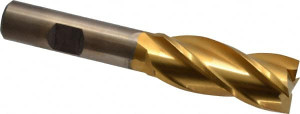 Cleveland 11/16", 1-5/8" LOC, 1/2" Shank Diam, 3-5/8" OAL, 4 Flute, High Speed Steel Square End Mill Single End, TiN Finish, Spiral Flute, 30° Helix, Centercutting, Right Hand Cut, Right Hand Flute, Series HG-4C C33213 - 87381075