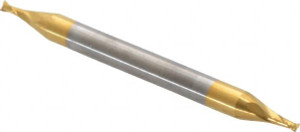 Hertel 3/64", 3/32" LOC, 1/8" Shank Diam, 1-1/2" OAL, 2 Flute, Solid Carbide Square End Mill Double End, TiN Finish, 30° Helix, Centercutting 750802 - 74611658 Hertel 3/64", 3/32" LOC, 1/8" Shank Diam, 1-1/2" OAL, 2 Flute, Solid Carbide Square End Mill Double End, TiN Finish, 30° Helix, Centercutting 750802 - 74611658