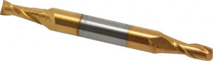 Hertel 1/4", 5/8" LOC, 3/8" Shank Diam, 3-1/2" OAL, 2 Flute, Solid Carbide Square End Mill Double End, TiN Finish, 30° Helix, Centercutting, Right Hand Cut 750557 - 59913459