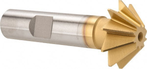Made in USA 1 x 5/16" 45° 10-Tooth High Speed Steel Single-Angle Cutter TiN Finish, Right Hand Cut, 2-1/2" OAL, 1/2" Shank Diam, Shank Connection, 1/32" Corner Radius, Weldon Flat SAC1000-45-TIN - 73209645
