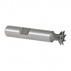 Made in USA 45° 1/2" Cut Diam, 1/8" Cut Width, High Speed Steel Dovetail Cutter Uncoated, 3/8" Shank Diam, 2" Shank Length, 2-1/8" OAL, 8 Teeth, Weldon Flat DT5008-45 - 71836324