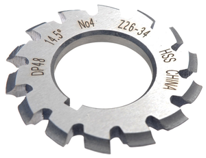 Precise 14.5º Pressure Angle #4 Involute Gear Cutter, 1-3/4" Diameter, 48 Pitch, 7/8" Arbor Hole - 2041-4842