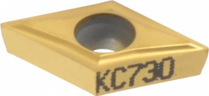 Kennametal DCGT21.50LF KC730 Carbide Turning Insert TiN Finish, Neutral, 7.75mm Long, 1/4" Inscribed Circle, 0.0039" Corner Radius, 3/32" Thick, 55° Diamond, Series Screw-On 1161872 - 08441248
