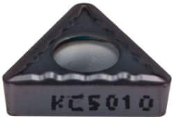 Kennametal TCMT2152UF KC5010 Carbide Turning Insert TiAlN Finish, Neutral, 11mm Long, 1/4" Inscribed Circle, 1/32" Corner Radius, 60° Triangle, Series Screw-On 1871199 - 00463653