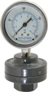 Plast-O-Matic Valves 200 Max psi, 2 Inch Dial Diameter, PVC Pressure Gauge Guard and Isolator 3% Accuracy GGTS200-PV - 03367786