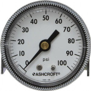 Ashcroft 2" Dial, 1/4 Thread, 0-100 Scale Range, Pressure Gauge Center Back Connection Mount 662876000548 - 56480064