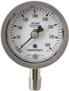 Ashcroft 2-1/2" Dial, 1/4 Thread, 0-400 Scale Range, Pressure Gauge Lower Connection Mount, Accurate to 3-2-3% of Scale 95490XLL - 75013334