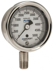 Ashcroft 2-1/2" Dial, 1/4 Thread, 0-5,000 Scale Range, Pressure Gauge Lower Connection Mount, Accurate to 1% of Scale 94234XLL - 75011262