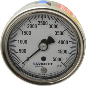 Ashcroft 2-1/2" Dial, 1/4 Thread, 0-5,000 Scale Range, Pressure Gauge Center Back Connection Mount, Accurate to 1% of Scale 83250 - 56480999