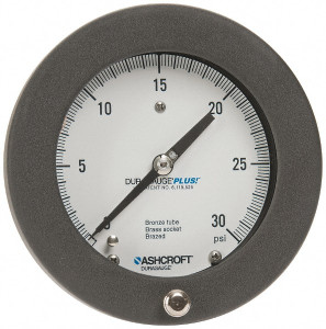 Ashcroft 4-1/2" Dial, 1/4 Thread, 0-30 Scale Range, Pressure Gauge Center Back Connection Mount, Accurate to 0.5% of Scale 93108XLL - 74697947