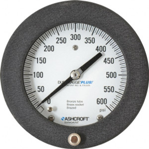 Ashcroft 4-1/2" Dial, 1/4 Thread, 0-600 Scale Range, Pressure Gauge Center Back Connection Mount, Accurate to 0.5% of Scale 93115XLL - 74698010