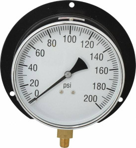 Value Collection 6" Dial, 1/4 Thread, 0-200 Scale Range, Pressure Gauge Lower Connection, Rear Flange Connection Mount, Accurate to 3-2-3% of Scale 115D604G - 56533599